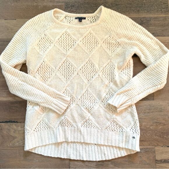 American Eagle Outfitters Crème Crew Neck Knitted Pullover Sweater Size Large - Picture 4 of 13